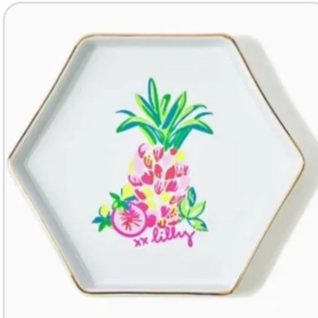 Lilly Pulitzer Pineapple Trinket Dish Nwt Gold Jewelry Tray Hexagon Ceramic 22$